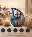 Custom Butterfly Urn, mom memorial urn, Cross Drop design,