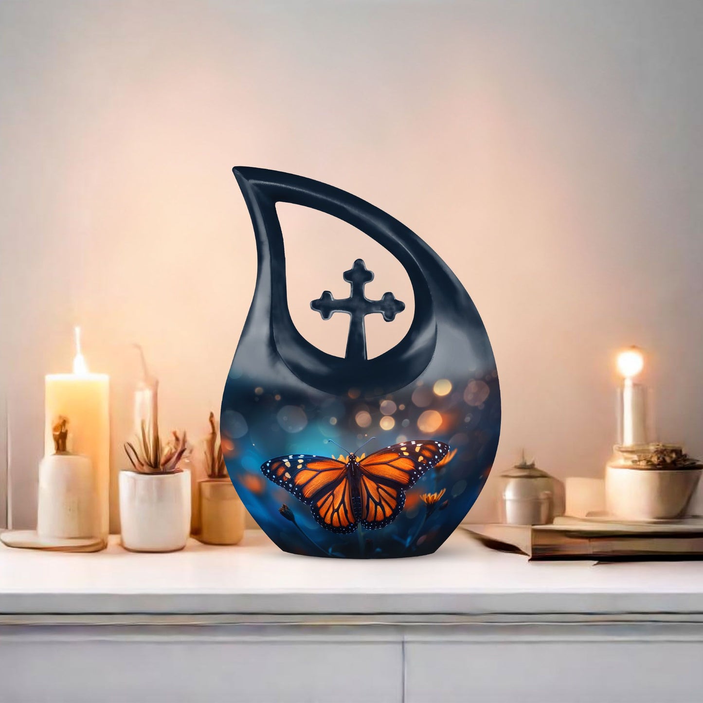 Custom Butterfly Urn, mom memorial urn, Cross Drop design,