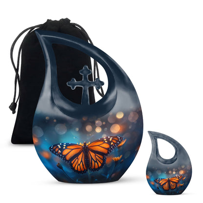 Custom Butterfly Urn, mom memorial urn, Cross Drop design,