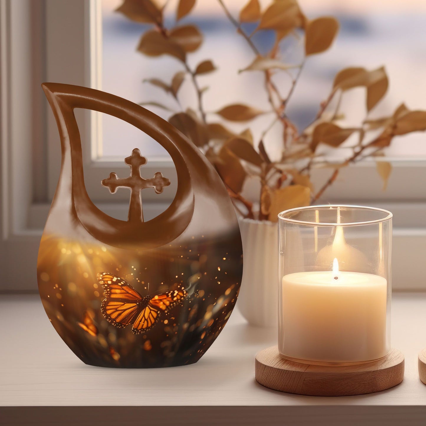 10-inch Aluminium Cross Drop Butterfly Urn