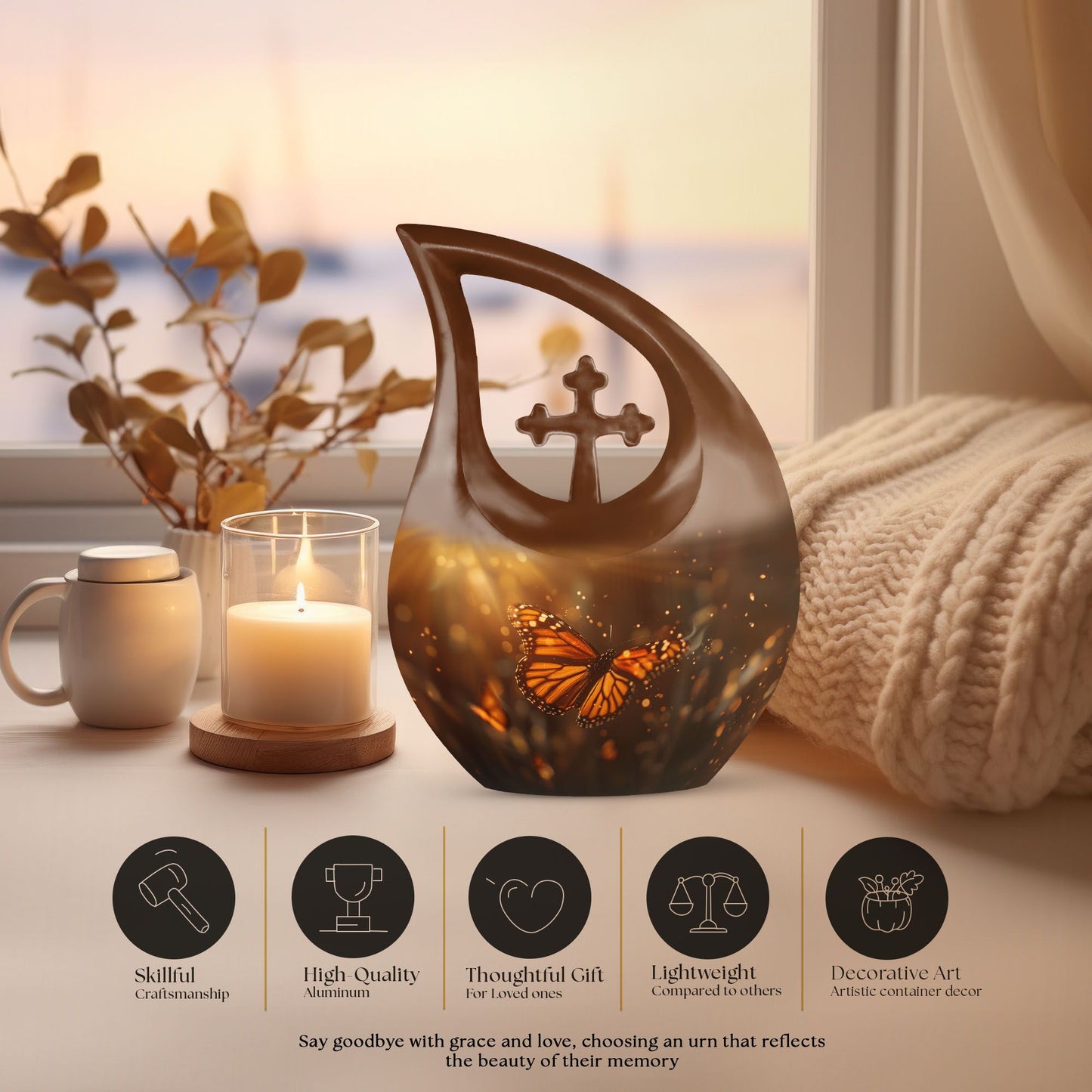 10-inch Aluminium Cross Drop Butterfly Urn