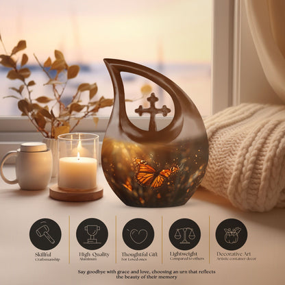 10-inch Aluminium Cross Drop Butterfly Urn