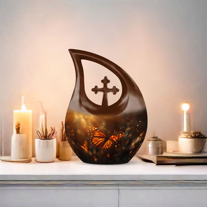 10-inch Aluminium Cross Drop Butterfly Urn