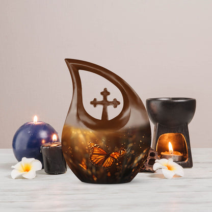 10-inch Aluminium Cross Drop Butterfly Urn