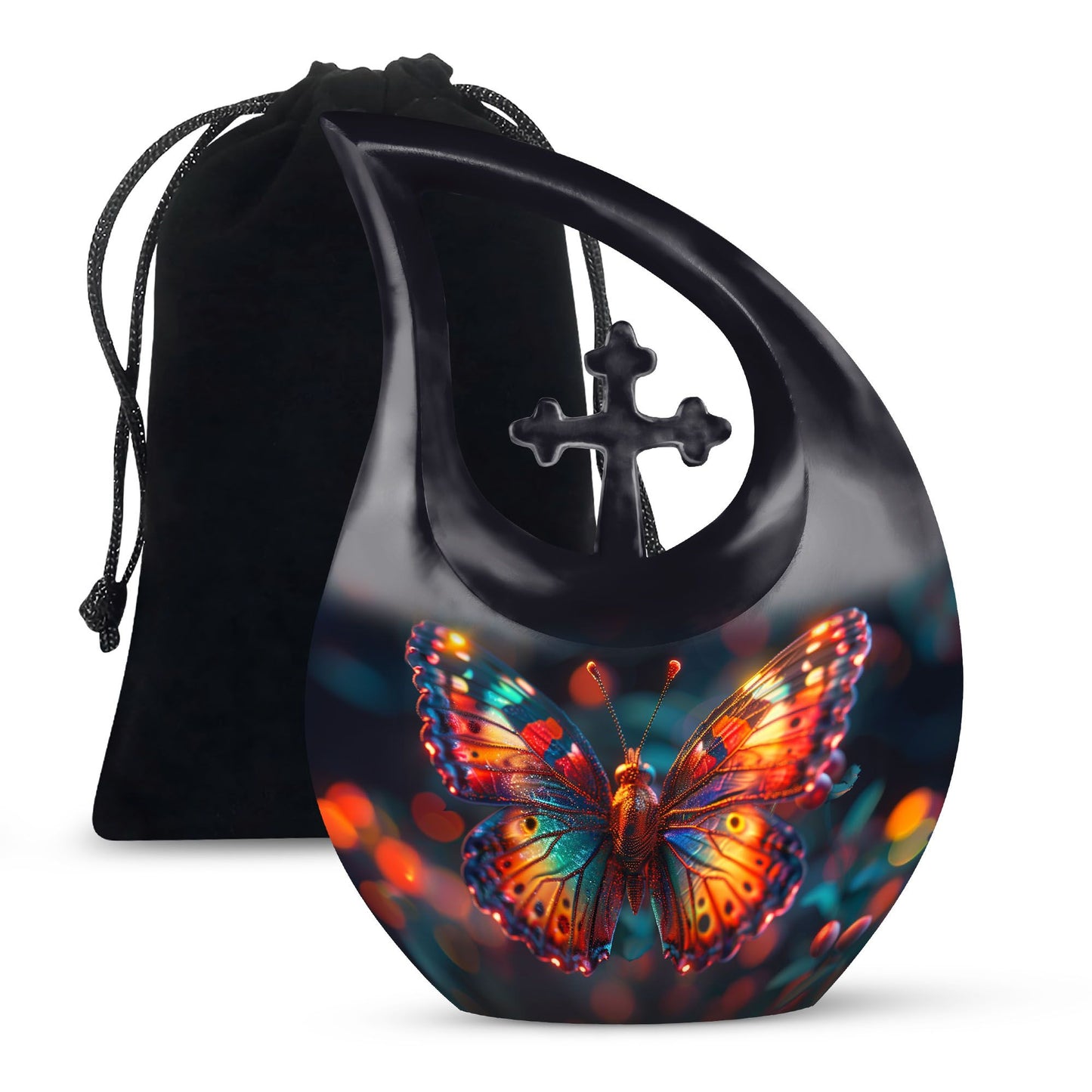 10 Inch Butterfly Themed Cross Drop Beautiful Memorial Urn