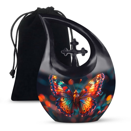 10 Inch Butterfly Themed Cross Drop Beautiful Memorial Urn
