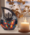 10 Inch Butterfly Themed Cross Drop Beautiful Memorial Urn