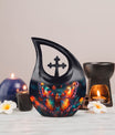 10 Inch Butterfly Themed Cross Drop Beautiful Memorial Urn