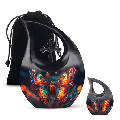 10 Inch Butterfly Themed Cross Drop Beautiful Memorial Urn