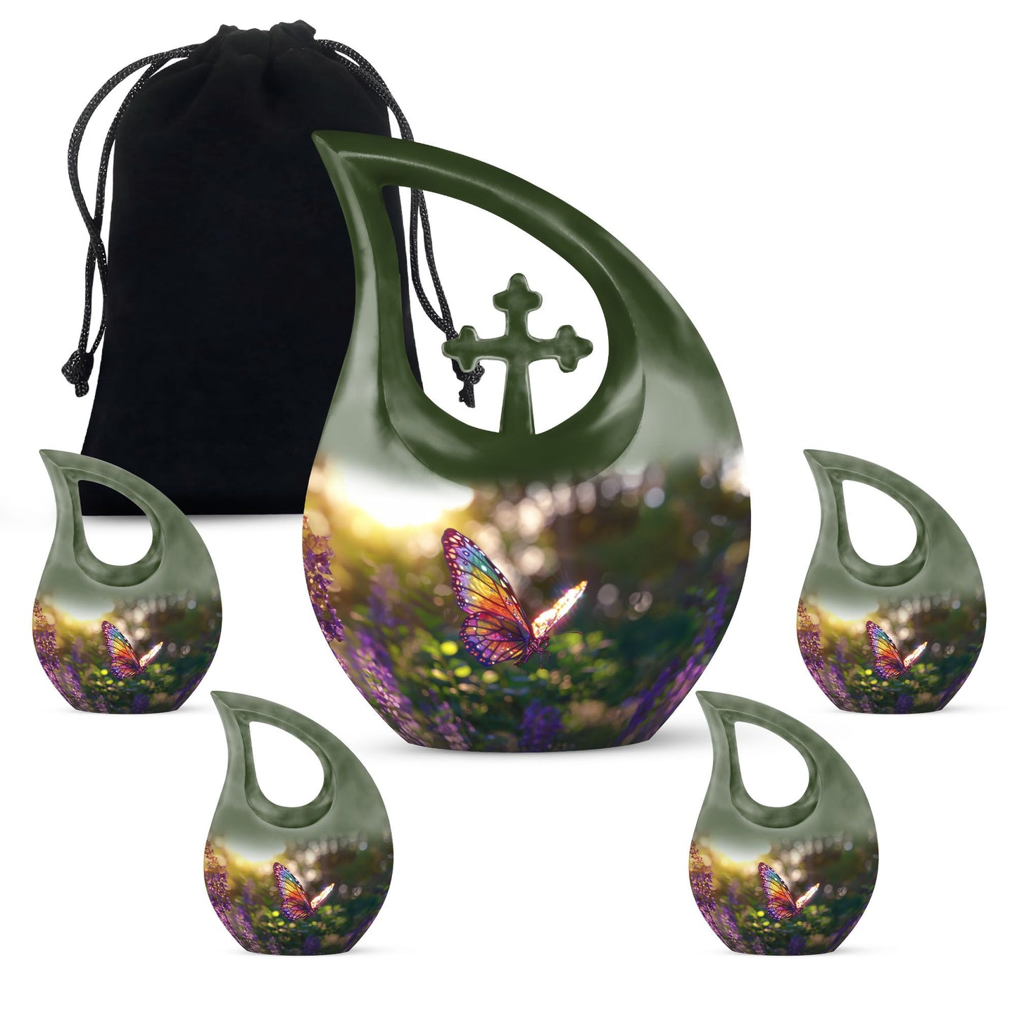 Butterfly themed cross drop urn