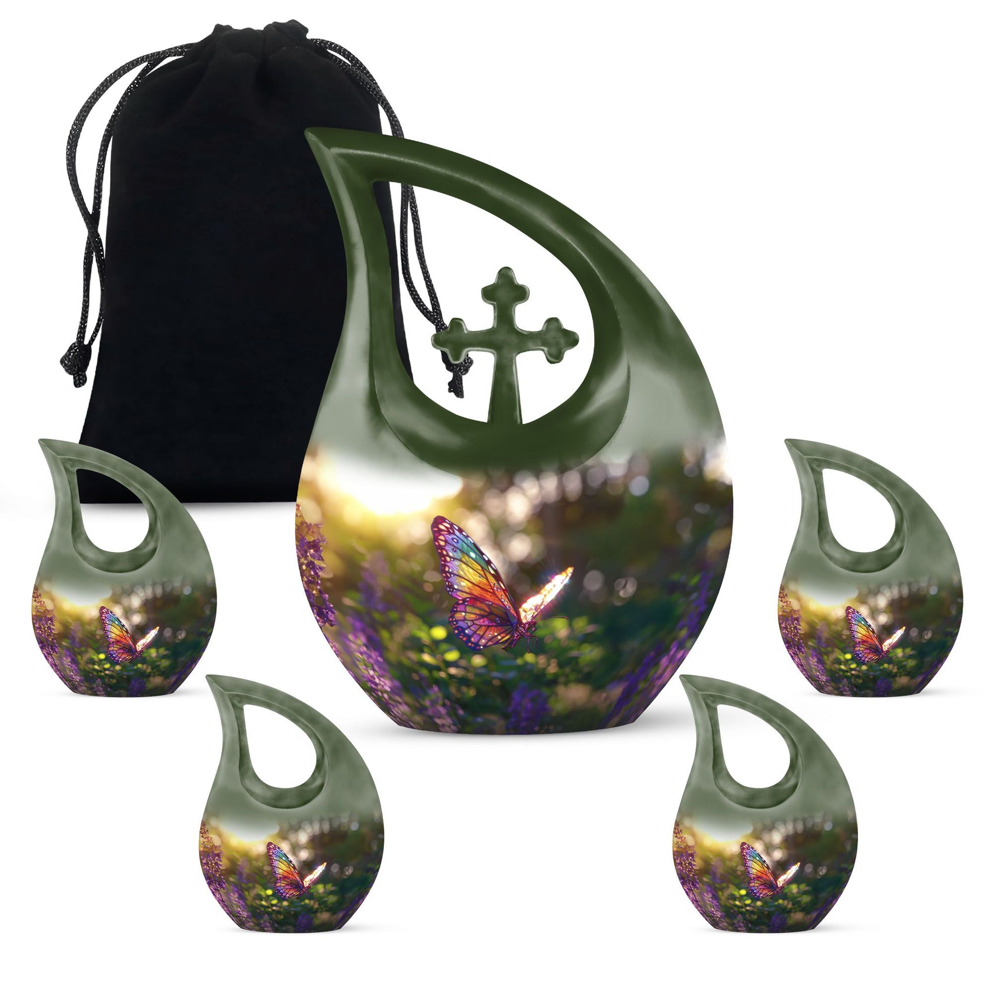 Butterfly themed cross drop urn