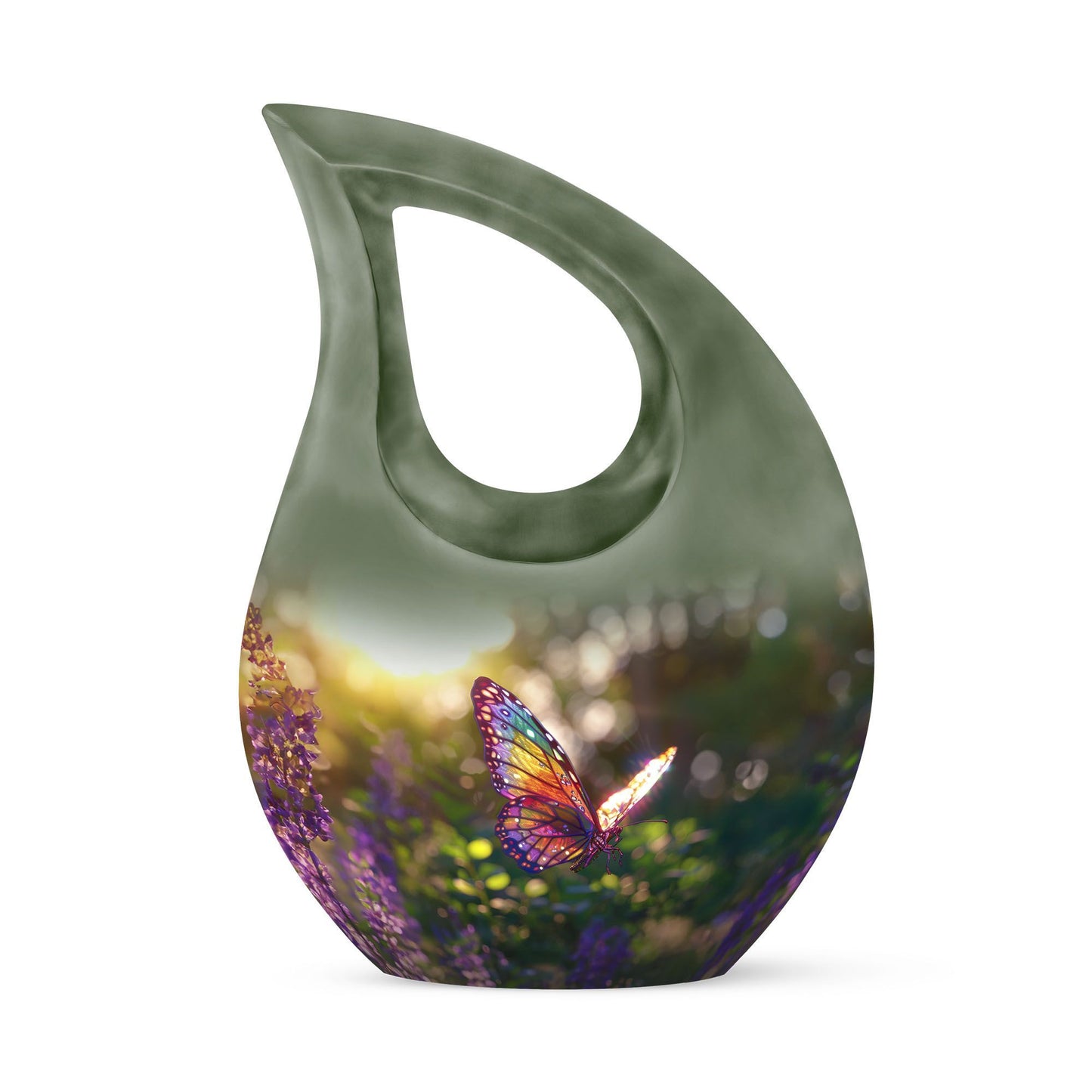 Butterfly themed cross drop urn