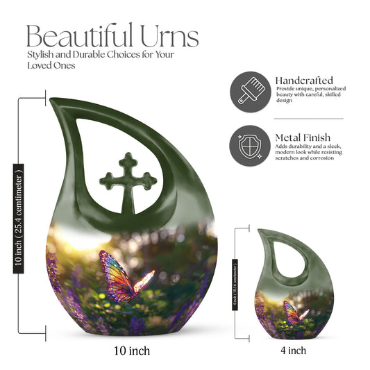 Butterfly themed cross drop urn
