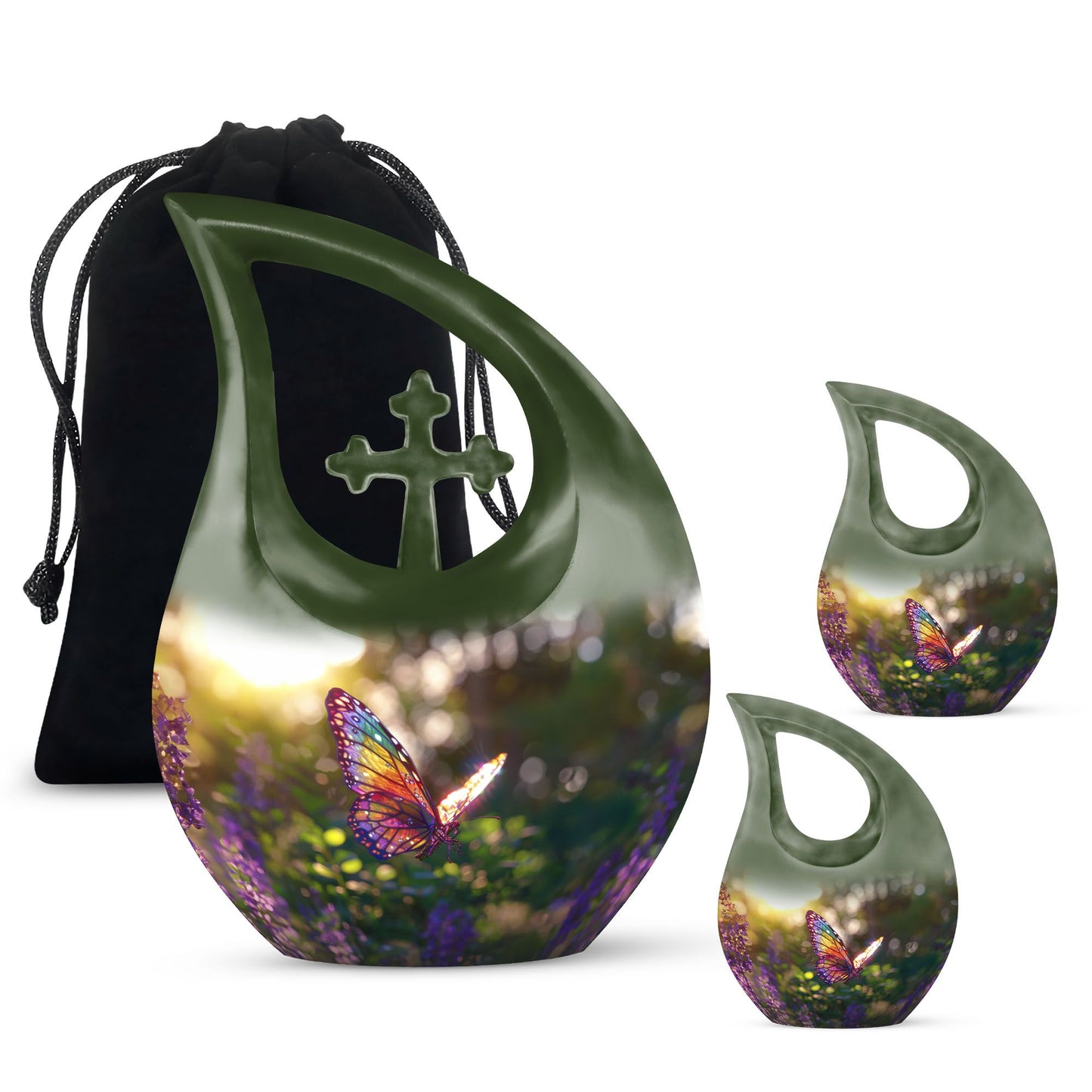 Butterfly themed cross drop urn