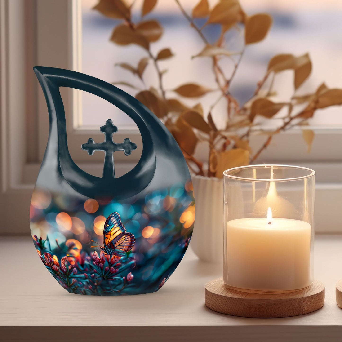 Cross Drop Butterfly Urn