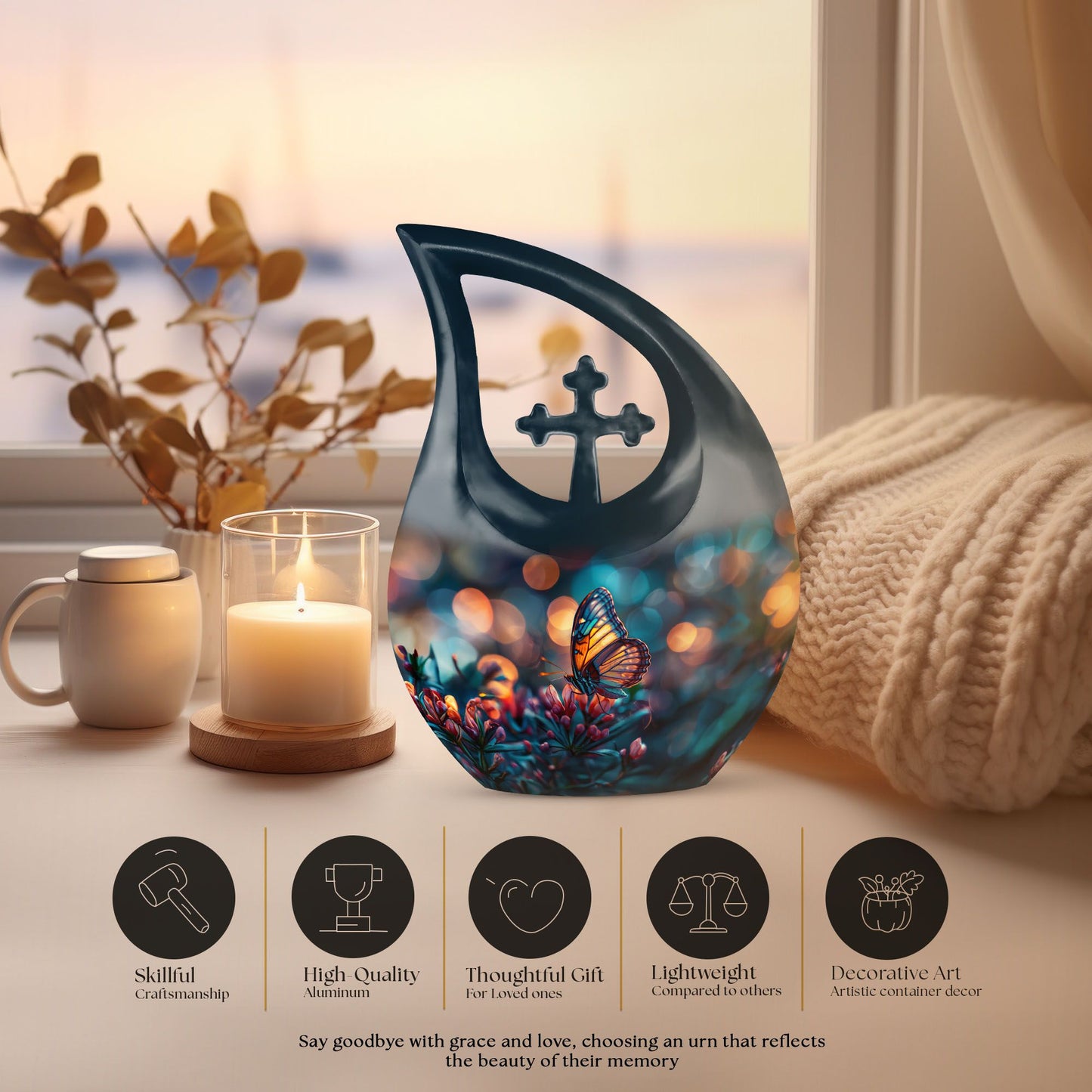Cross Drop Butterfly Urn