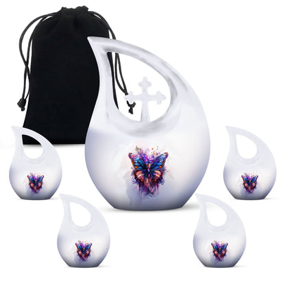 10-inch Large Butterfly Urn, Aluminum Cross Drop Design,