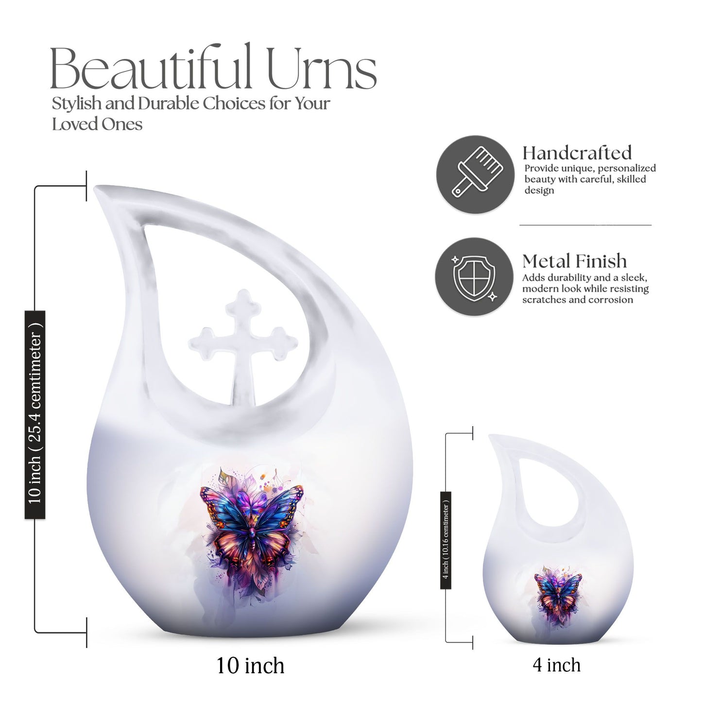 10-inch Large Butterfly Urn, Aluminum Cross Drop Design,
