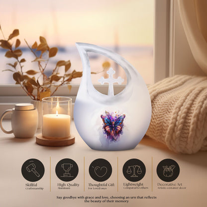 10-inch Large Butterfly Urn, Aluminum Cross Drop Design,