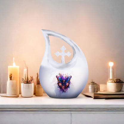 10-inch Large Butterfly Urn, Aluminum Cross Drop Design,