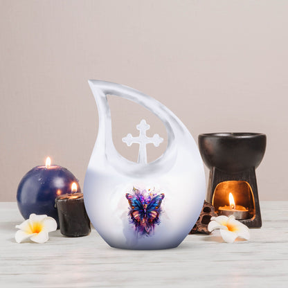 10-inch Large Butterfly Urn, Aluminum Cross Drop Design,