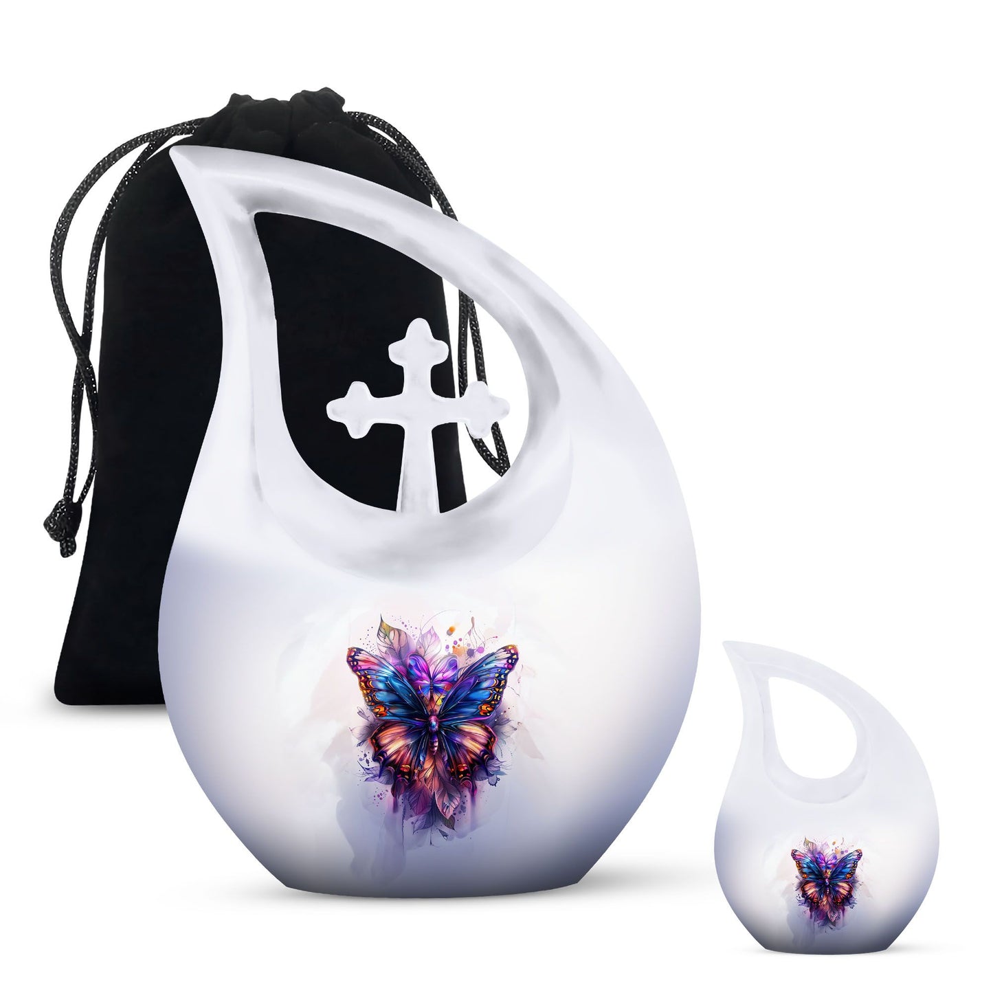 10-inch Large Butterfly Urn, Aluminum Cross Drop Design,