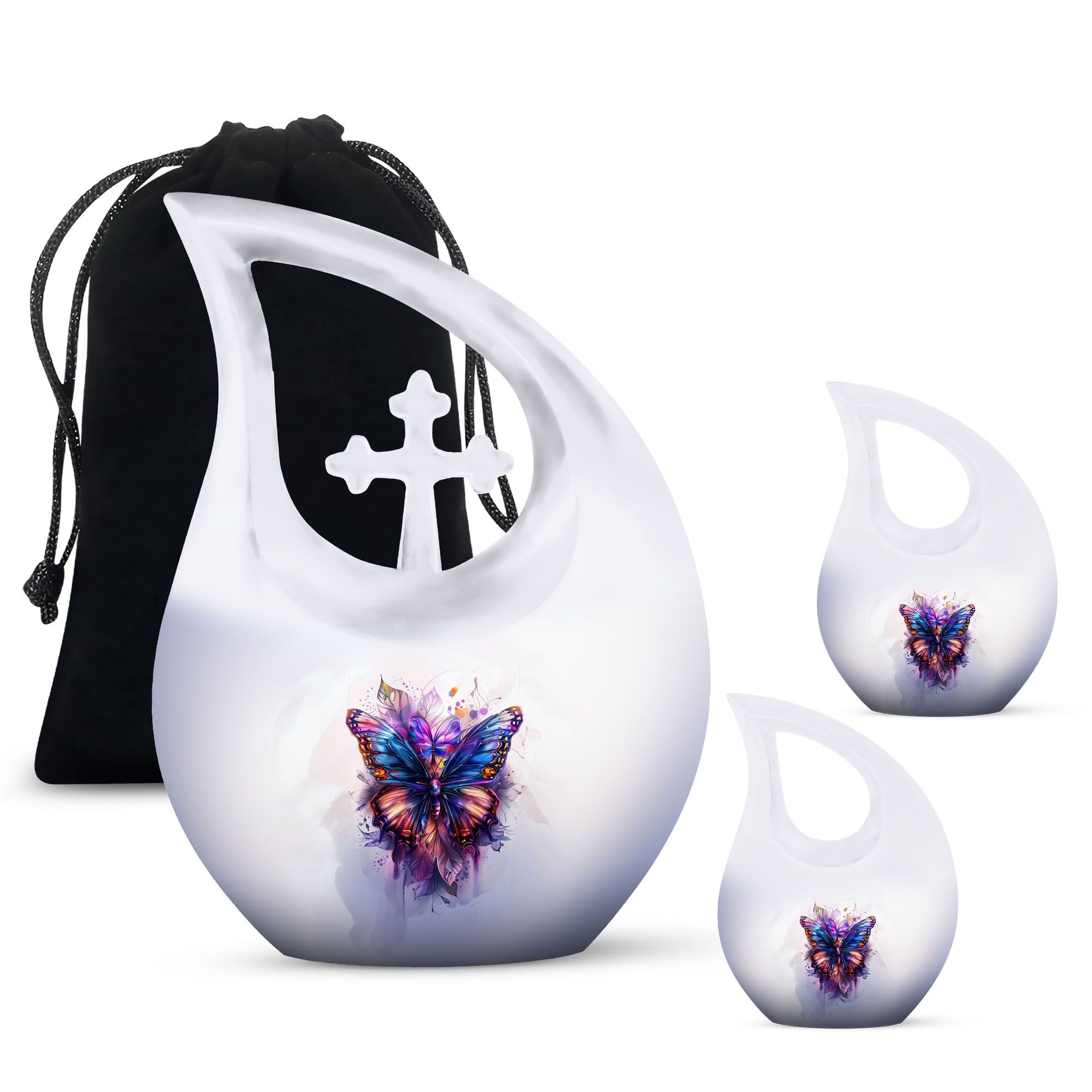10-inch Large Butterfly Urn, Aluminum Cross Drop Design,