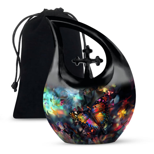 10-inch Butterfly themed Cross Drop design Urn