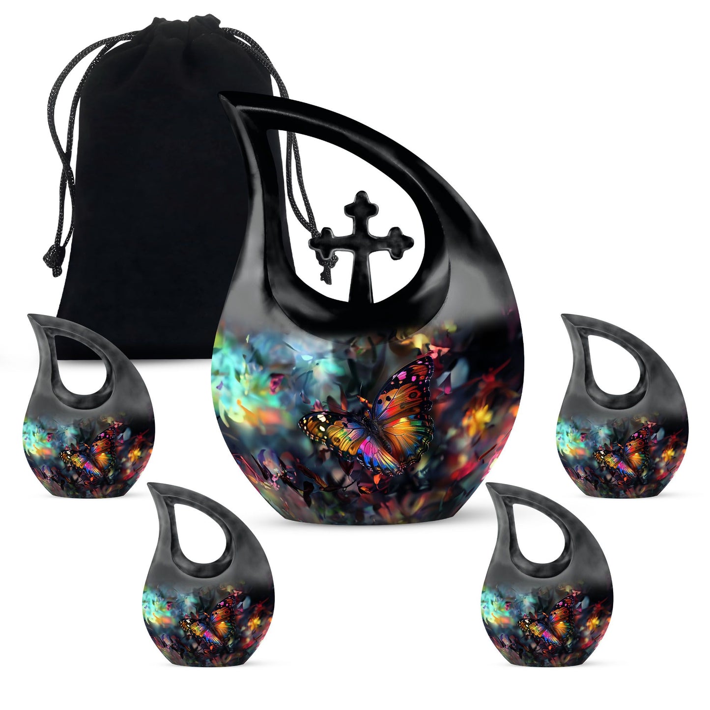 10-inch Butterfly themed Cross Drop design Urn