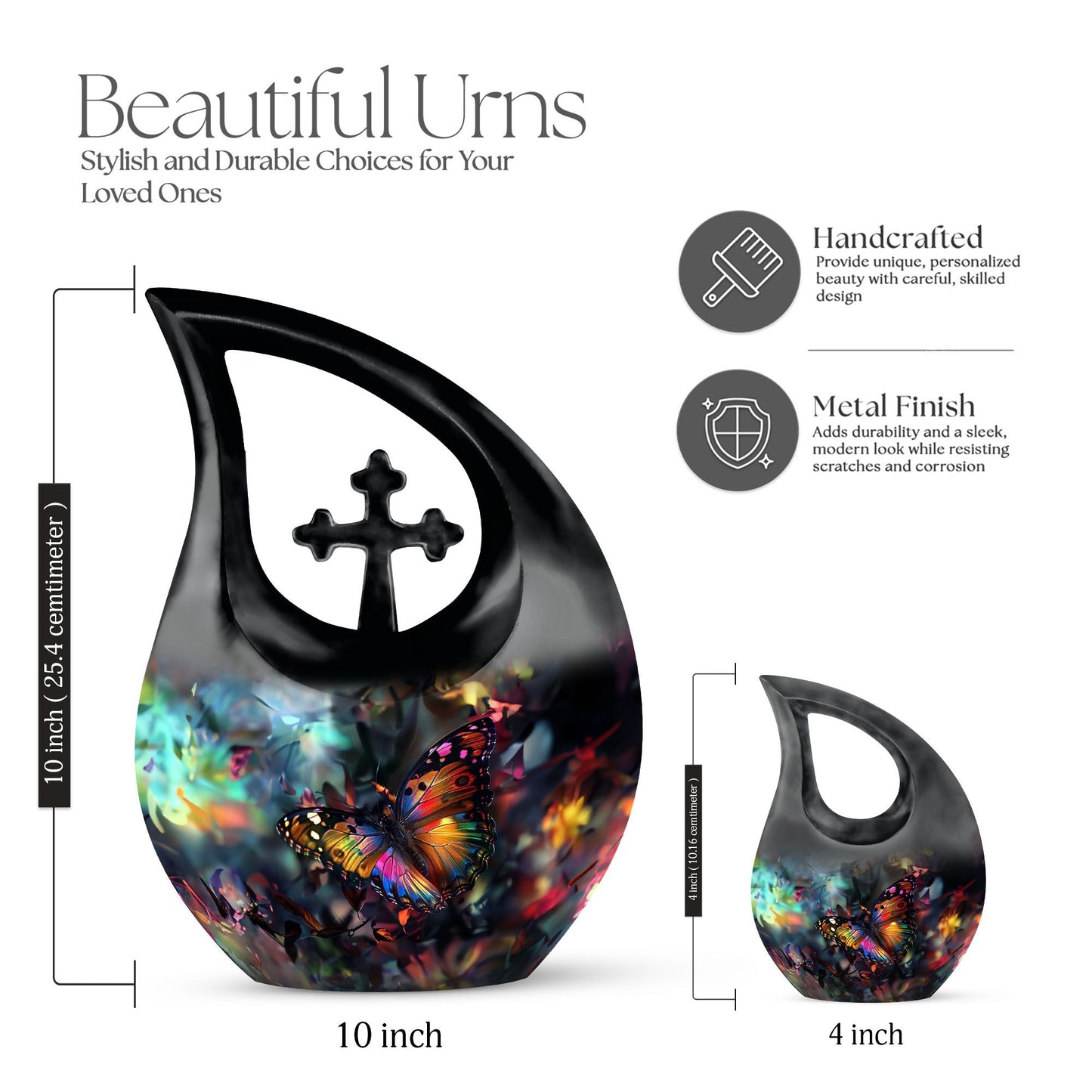 10-inch Butterfly themed Cross Drop design Urn