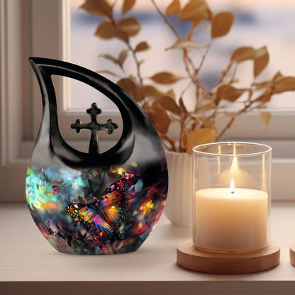 10-inch Butterfly themed Cross Drop design Urn