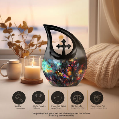 10-inch Butterfly themed Cross Drop design Urn