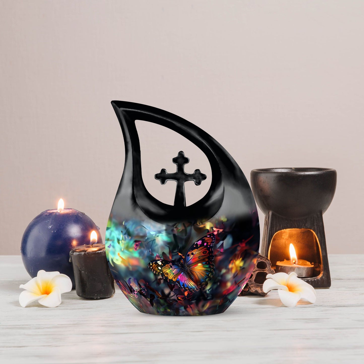 10-inch Butterfly themed Cross Drop design Urn