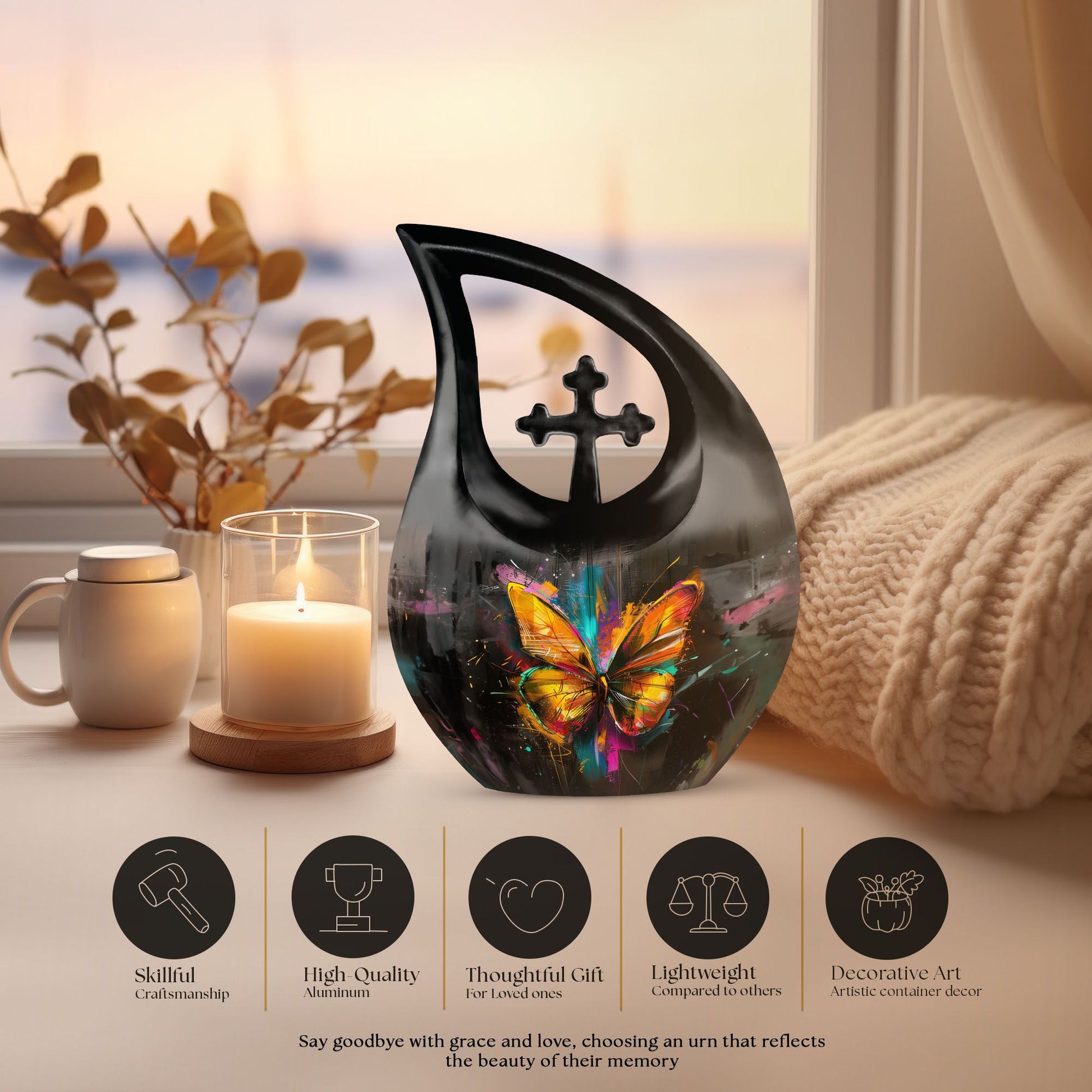 10-inch Cross Drop Butterfly Urn, Customizable Aluminium Urn for Dad's ashes