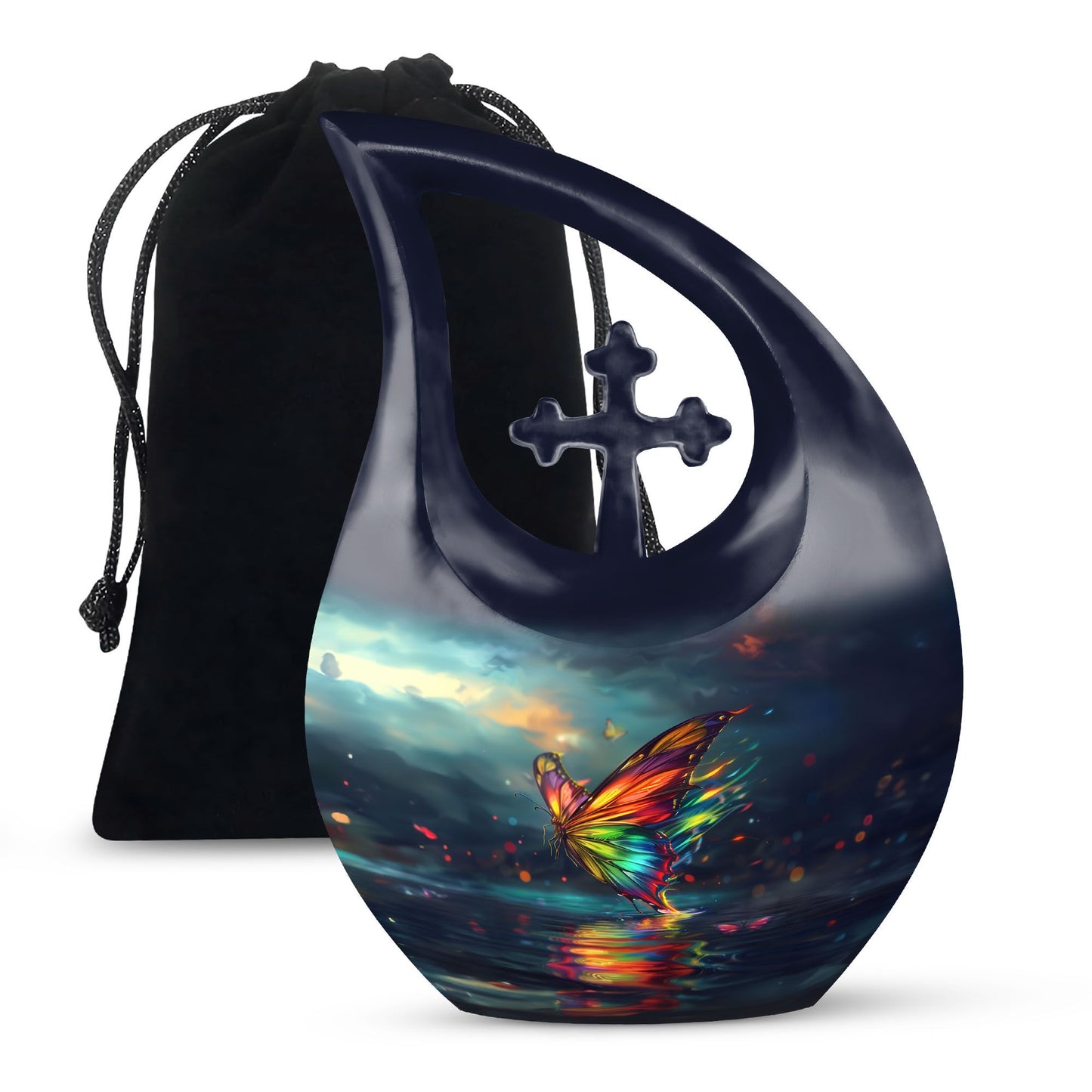 10-inch butterfly-themed Cross Drop urn
