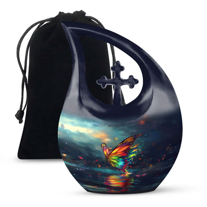 10-inch butterfly-themed Cross Drop urn