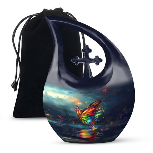 10-inch butterfly-themed Cross Drop urn