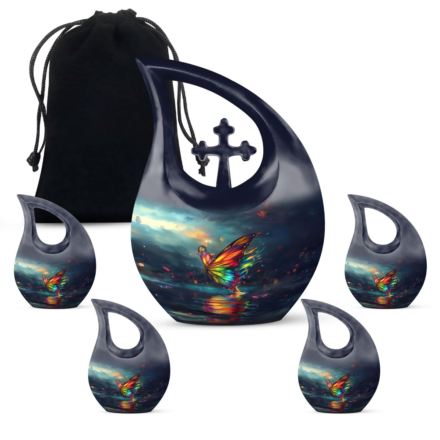 10-inch butterfly-themed Cross Drop urn