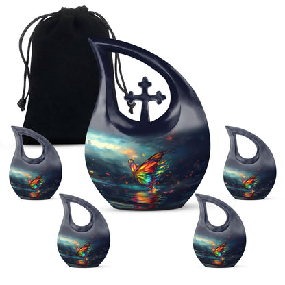 10-inch butterfly-themed Cross Drop urn
