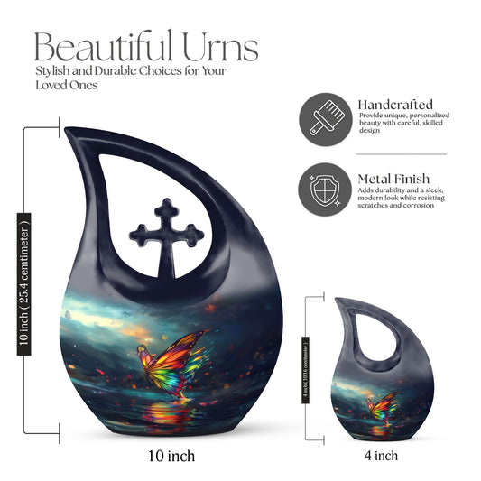 10-inch butterfly-themed Cross Drop urn