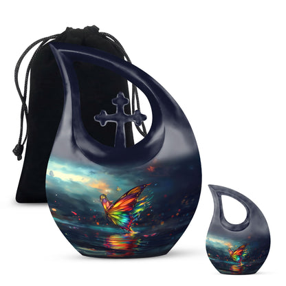 10-inch butterfly-themed Cross Drop urn