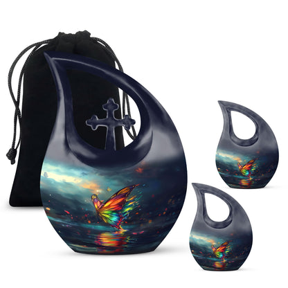 10-inch butterfly-themed Cross Drop urn