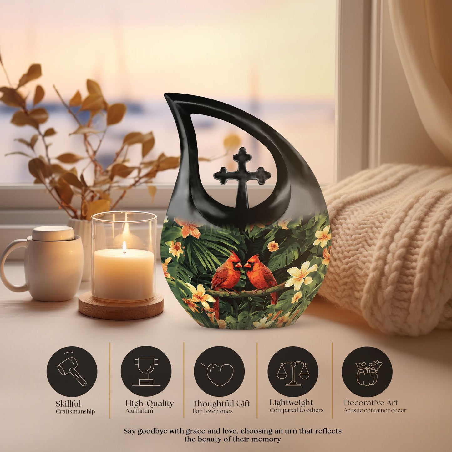 10-inch Cardinal Bird urn from Urns 