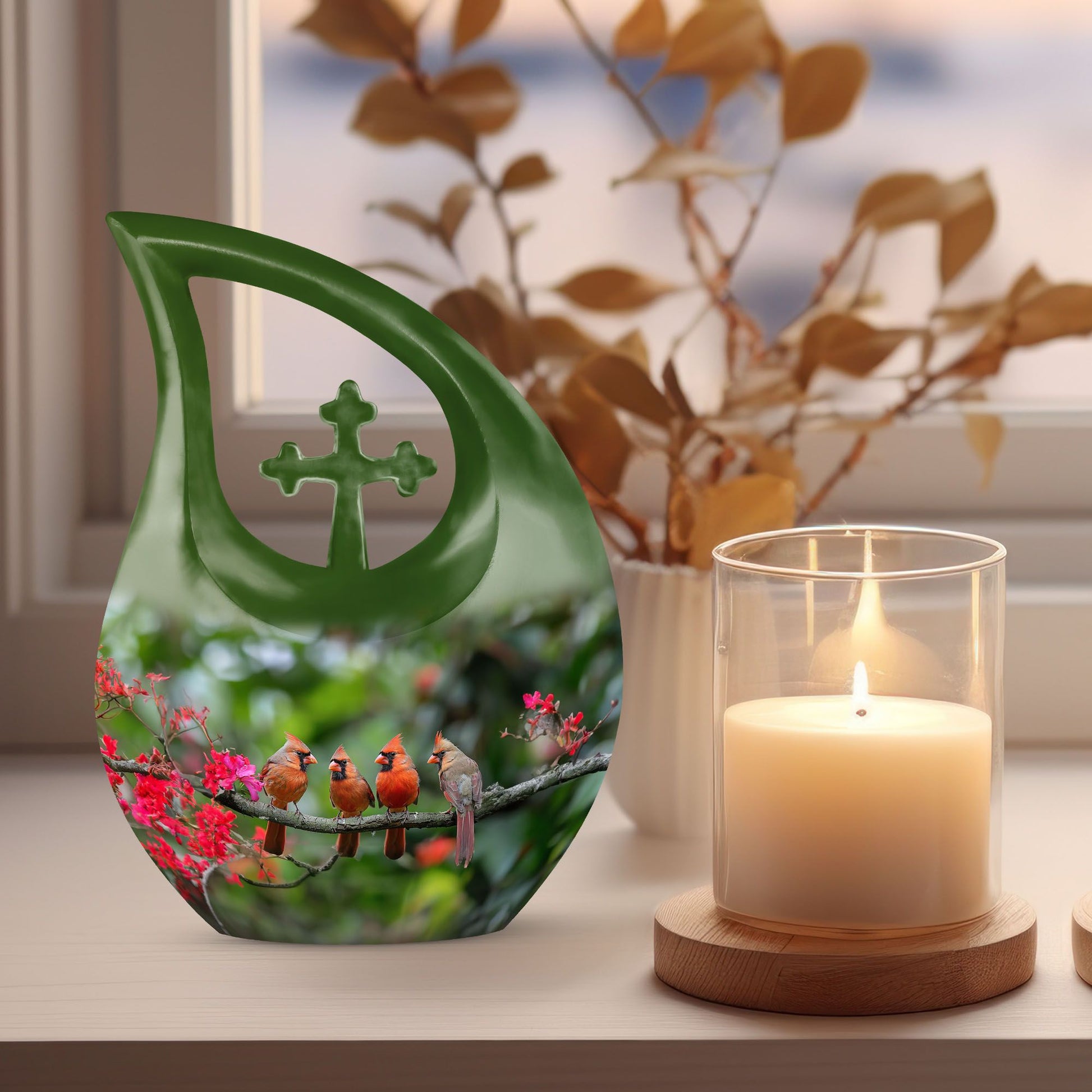 10 Inch Cardinal Bird Urn 