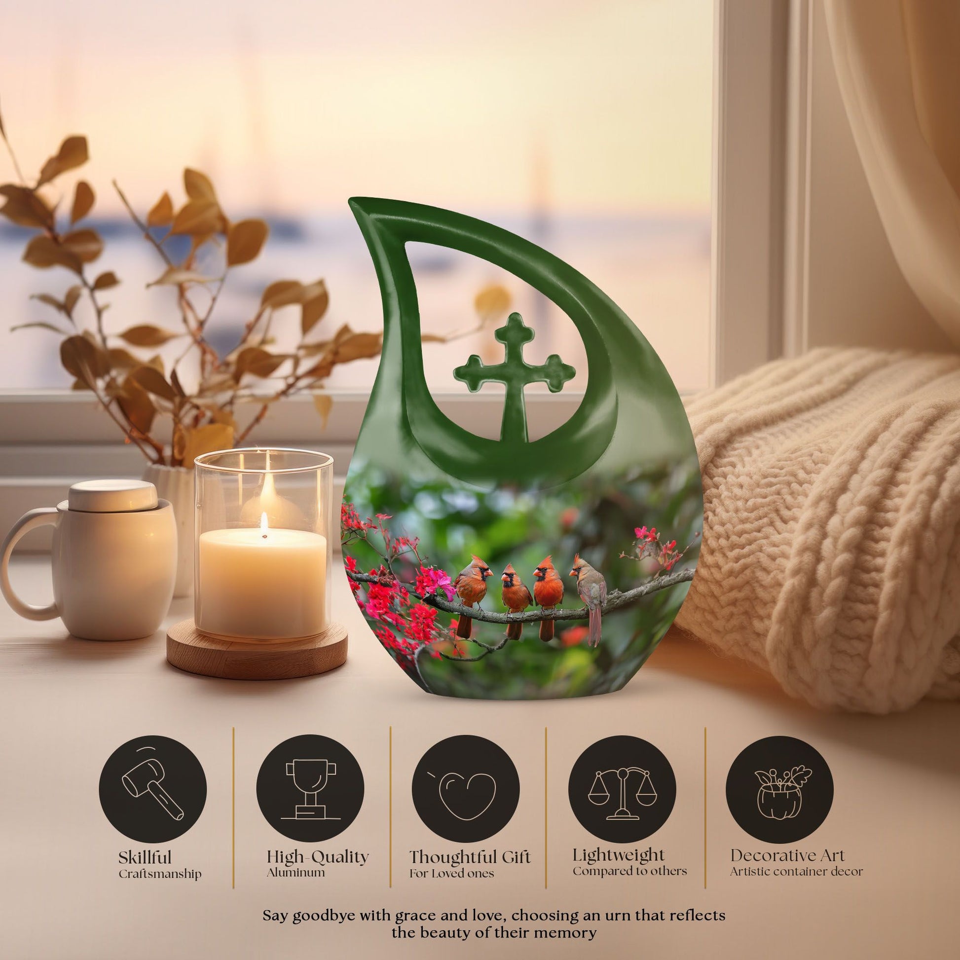 10 Inch Cardinal Bird Urn 