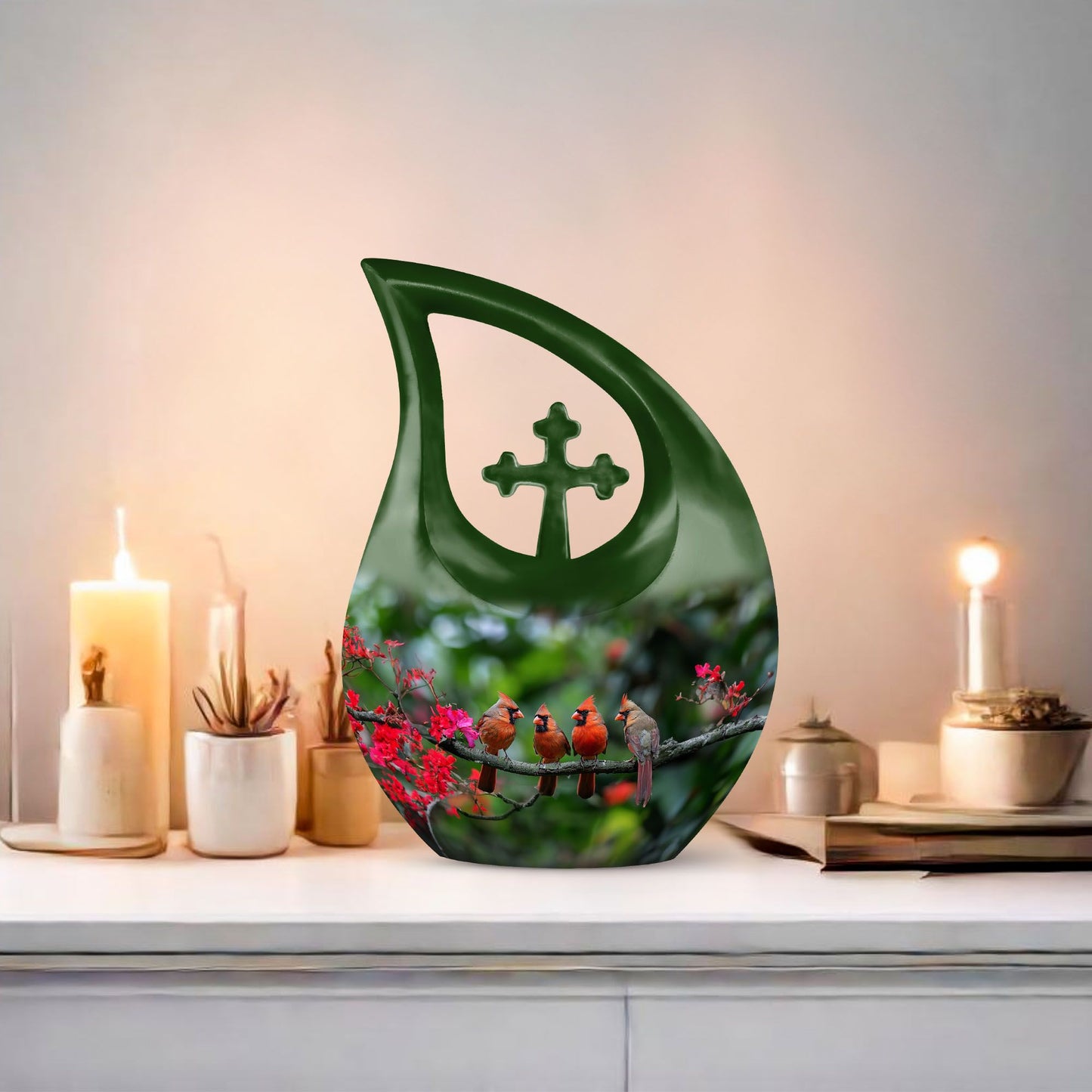 10 Inch Cardinal Bird Urn 
