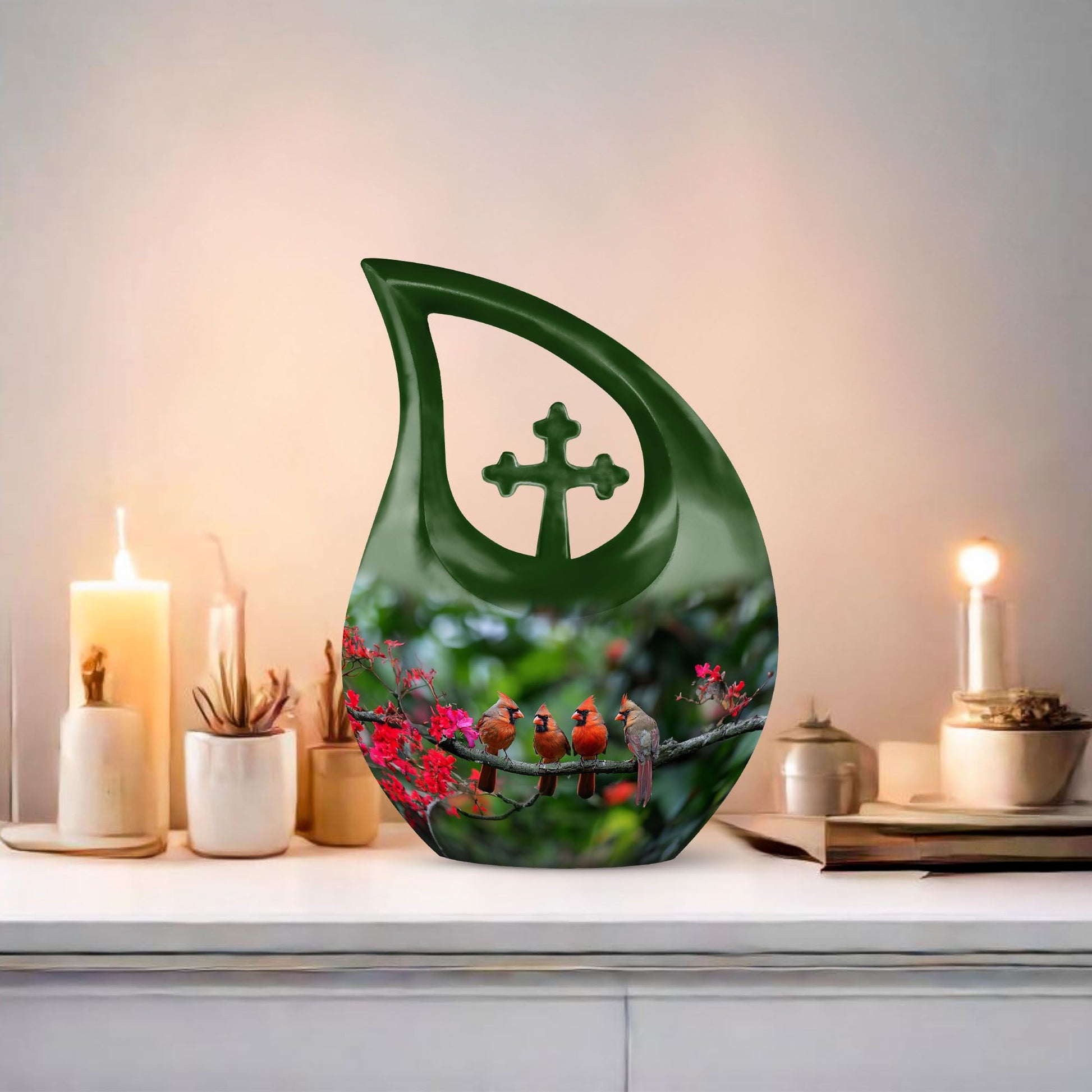 10 Inch Cardinal Bird Urn 