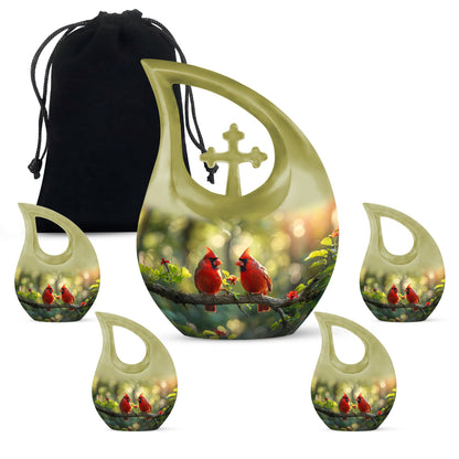 10-inch Cardinal Bird urn in a Cross Drop design