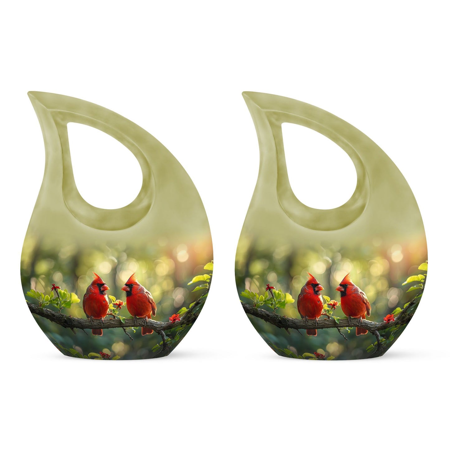 10-inch Cardinal Bird urn in a Cross Drop design