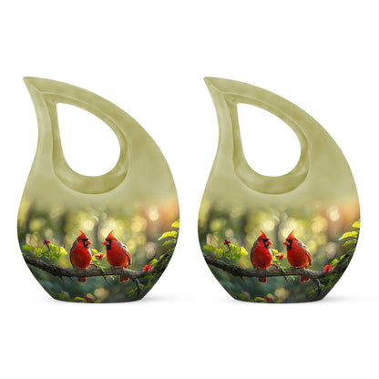 10-inch Cardinal Bird urn in a Cross Drop design